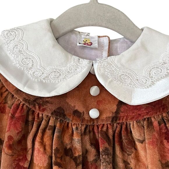 Ciccino Italy Baby Romper Sz 1 Italian 6-9 mos Floral Spice Satin Lace Collar - Picture 5 of 11